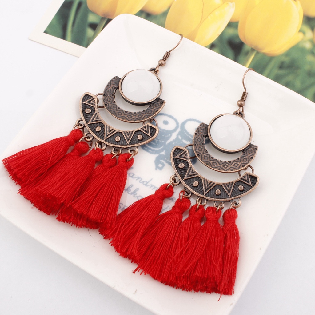 Rumbai anting-anting panjang Eropa dan Amerika fashion berlebihan rumbai aksesoris etnis retro kepri