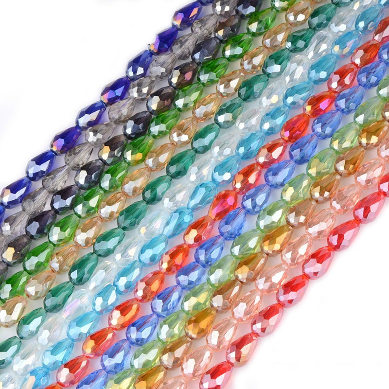 Wholesale 100pcs 8x6mm Teardrop Glass Faceted Loose Crystal Spacer Beads