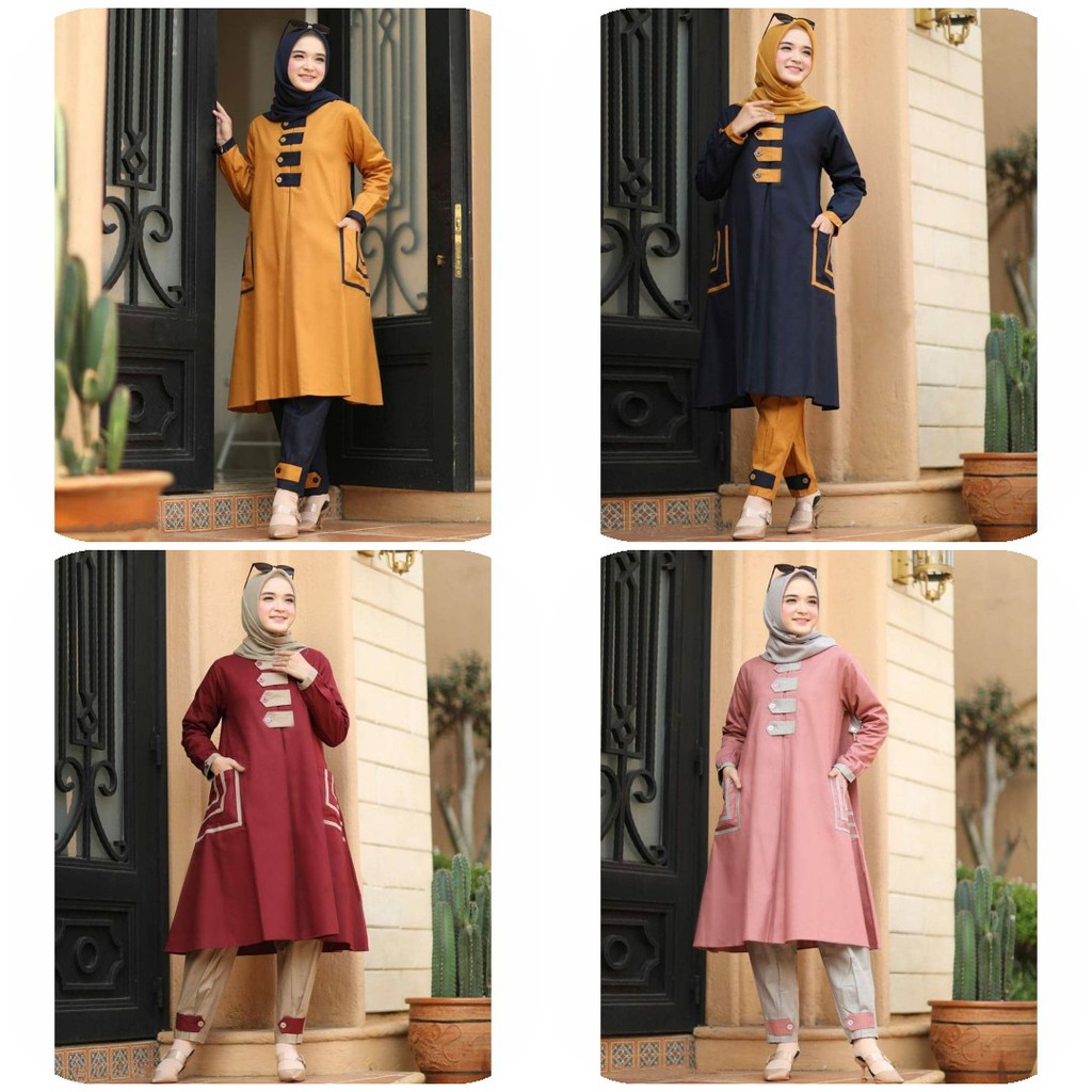 Setelan Muslim - SET Baju Tunic Wanita  Maida LD 108 PJ 90 - Fashion Perempuan - Promo Ramadhan 2021