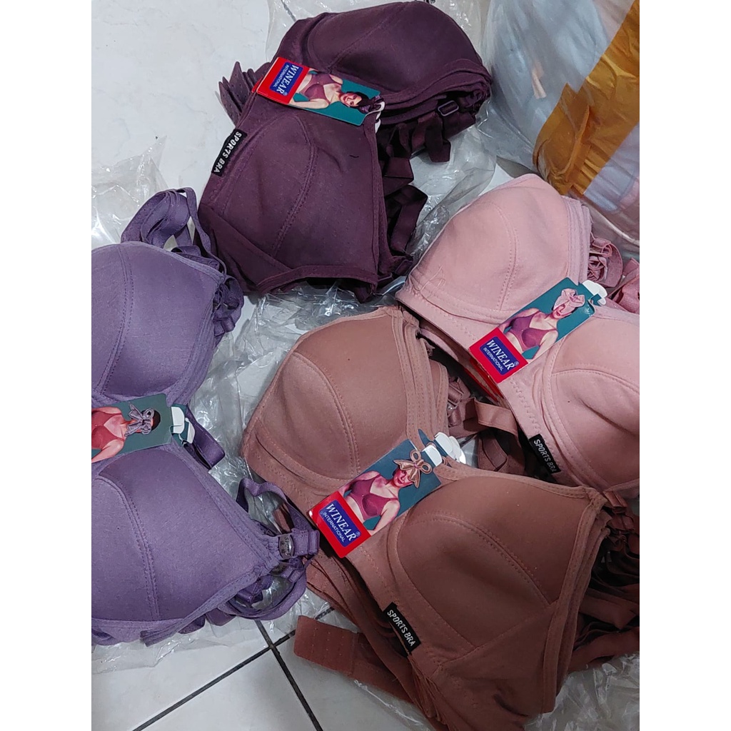 Sport Bra Kait 2 38 36 34 Bra Sport Jumbo Wanita Cup Besar (12 PCS) BH Sport Jumbo Kait 2 BH Senam Big Size Tanpa Kawat Busa Tipis Full Katun 1LUSIN