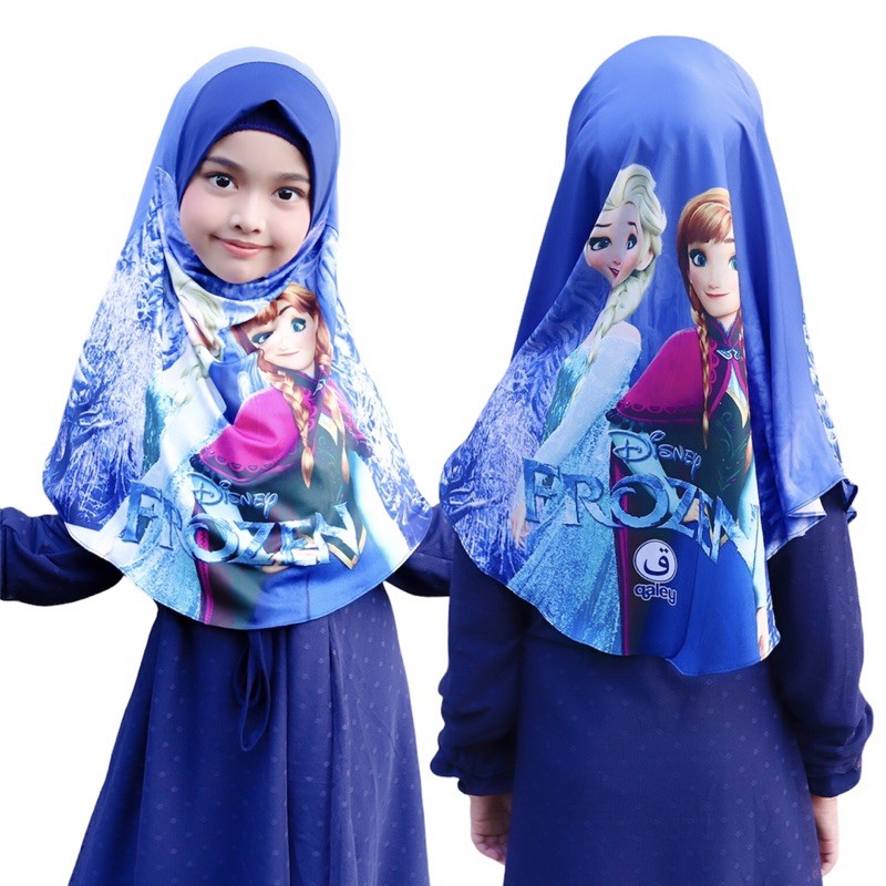 BERGO HIJAB INSTANT ANAK PRINTING MOTIF FROZEN / JILBAB ANAK LUCU KARAKTER , JILBAB ANAK