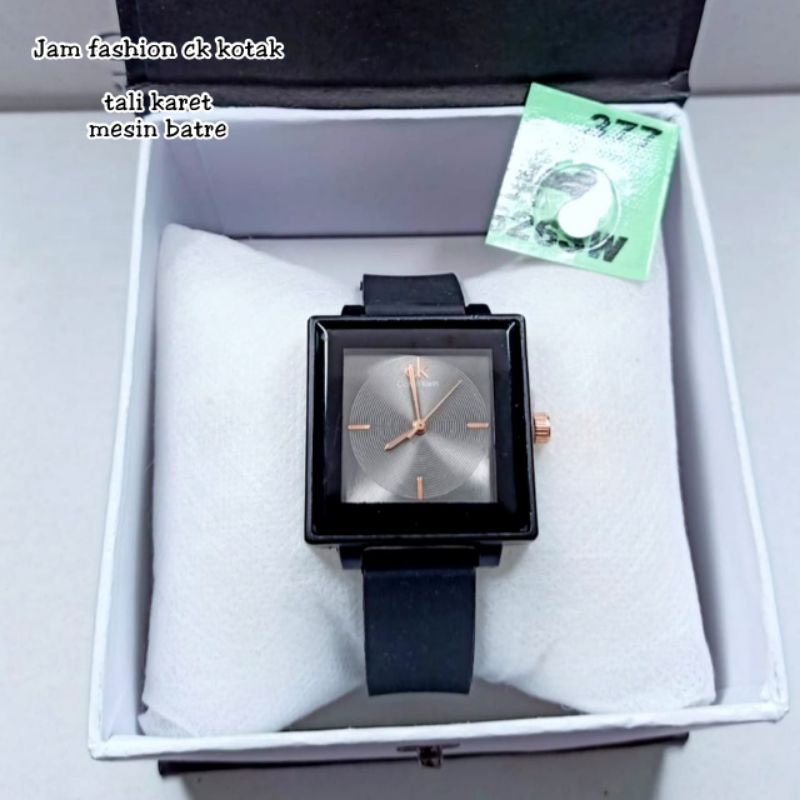 Jam tangan fashion wanita Korean style Ck segi kotak tali ruber by zellshop