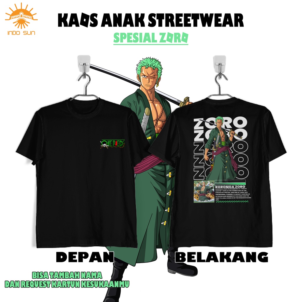 [ FREE NAMA ] Baju Kaos custom Anak One Piece Spesial Streetwear - Kaos Anak Anime Game One Piece Zo