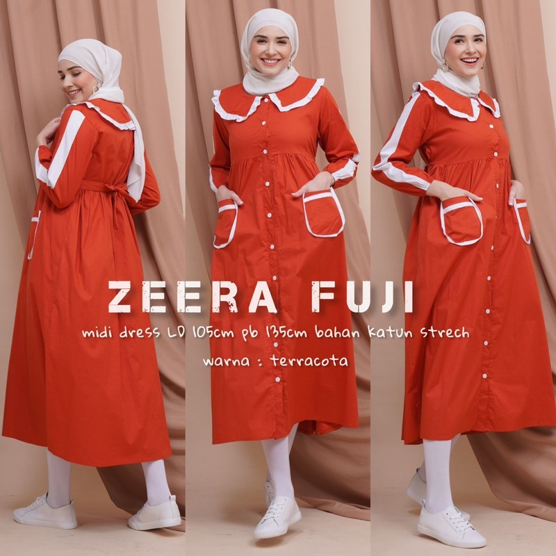 Daster Arab Zeera FUJI Dress Midi Kerah Vintage Terkini Ori Zeera