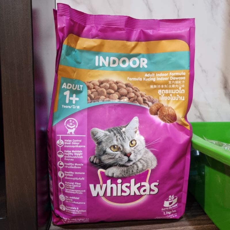 Whiskas Indoor Adult 1.1KG Dry Cat Food Makanan Kucing Dewasa Pelet