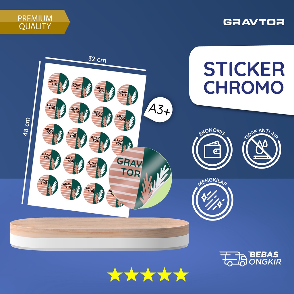 

Cetak Stiker Chromo A3+ & Kiss Cut - Print Sticker Label Kromo Custom Logo Murah