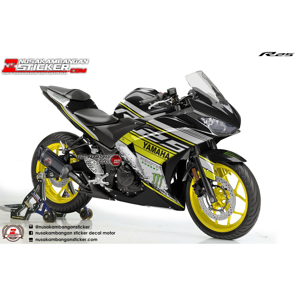 Decal stiker Yamaha R25 Monster Racing Putih Elegant