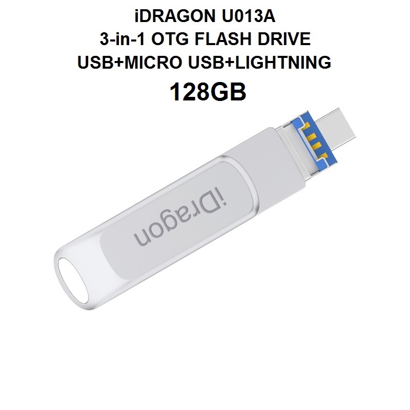 AKN88 - iDRAGON U013A - 3-in-1 Mini USB OTG Flashdrive 128GB Capacity