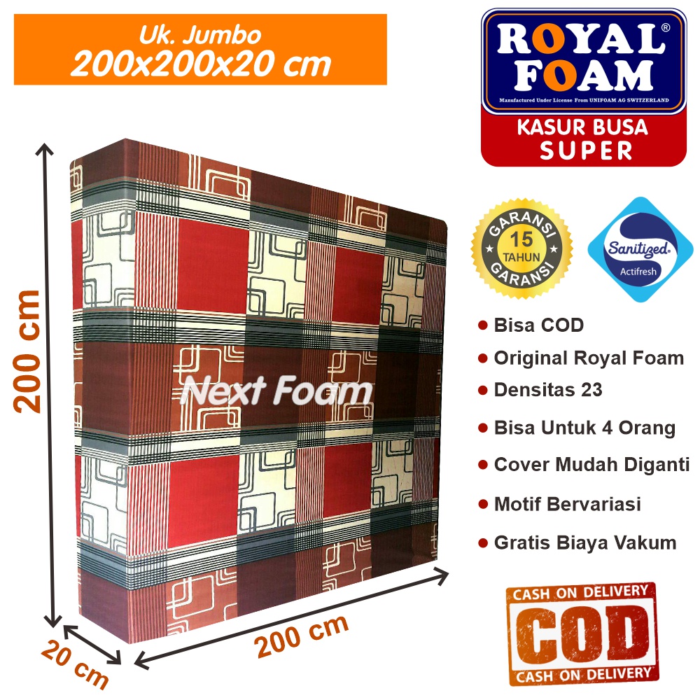 Kasur Busa Royal Foam Ukuran Jumbo 200x200x20 cm Tebal 20 cm D23 ORIGINAL Garansi 15 Tahun