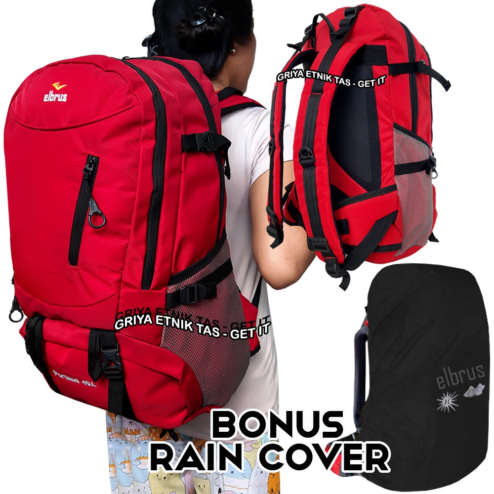 ELBRUS Tas Ransel Pria Jumbo 40 Liter Gratis Rain Cover Tas Punggung Pria Semi Carrier Bonus Jas Hujan Tas Keril Gunung Besar Tas Camping PORTLAND ELBY