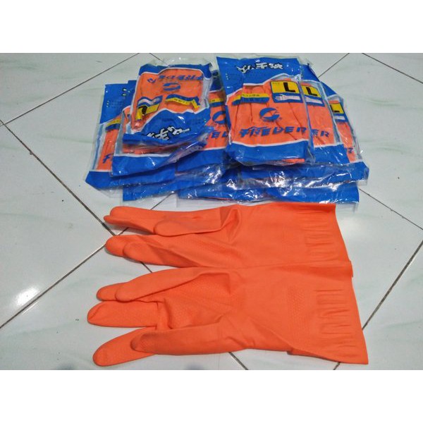 SARUNG TANGAN KARET FREDER L LARGE medium M LATEX GLOVES BAGUS besar warna orange rubber (PILIH)