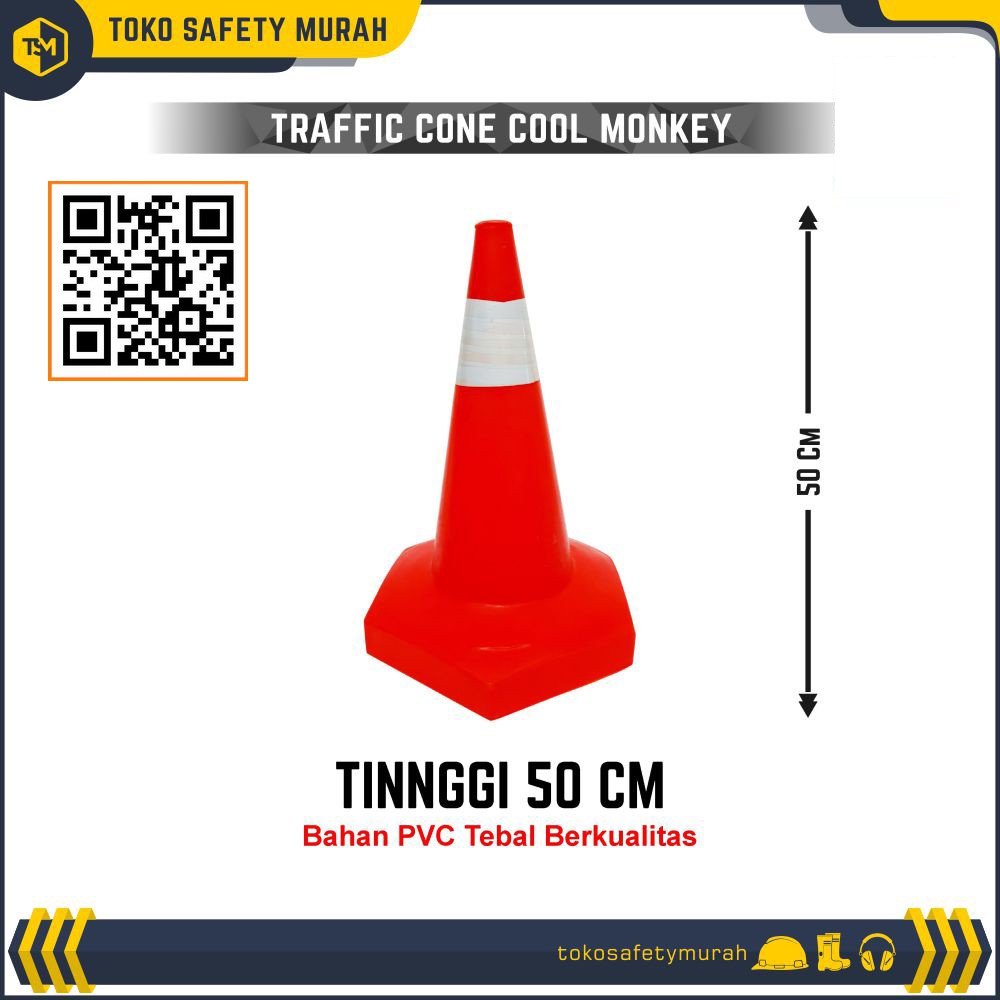 Jual Traffic Cone PVC Plastik / Tinggi 50 cm / Kerucut Mini Kecil