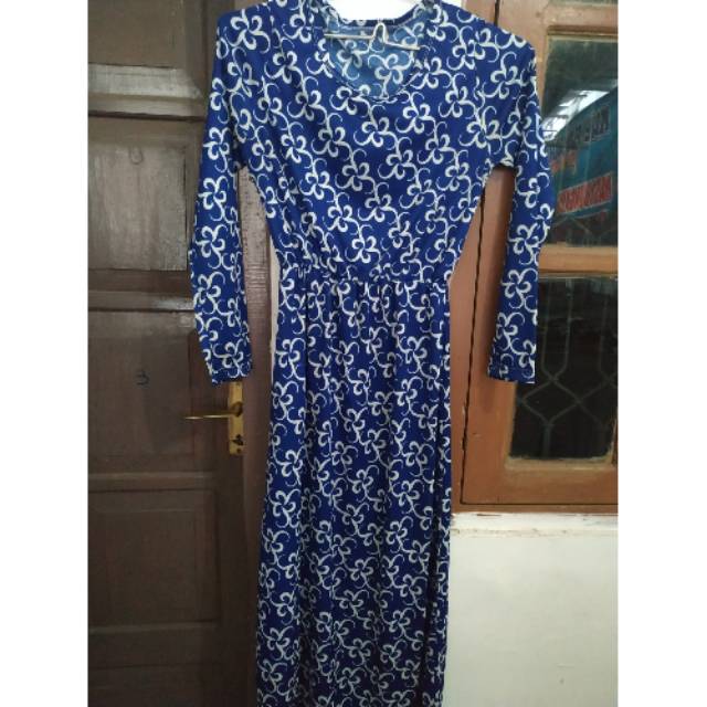 baju dress muslim navy bunga preloved