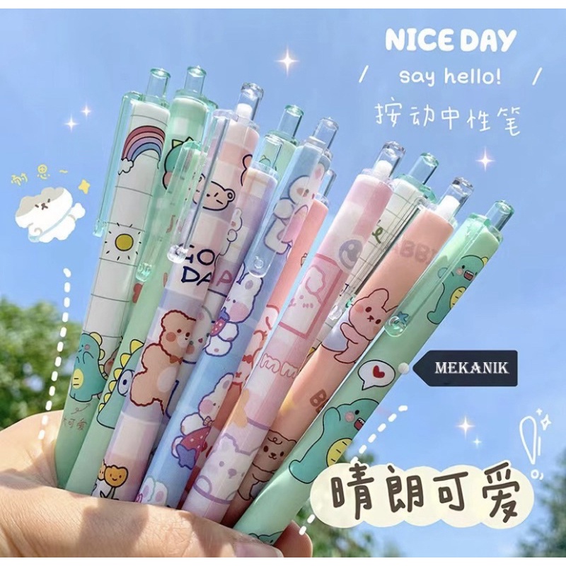 

1 Pcs Pulpen Korean Gel Cute/ Pulpen Cute For Journaling Motif Beruang Girl Aestetik