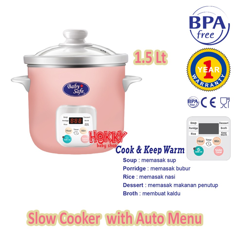 Baby Safe Slow Cooker 1.5 Liter Digital Timer Auto Menu Food Maker Alat Masak Makanan Bayi MPASI