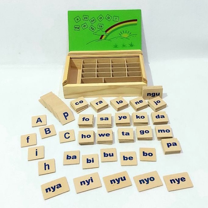 Mainan Edukasi Kayu Belajar Membaca Kotak Baca Anak Montessori