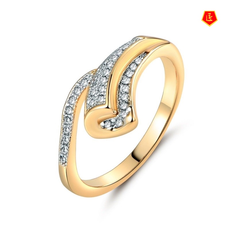 [Ready Stock]18K Gold Diamond-Studded Ring Creative Simple Fashion