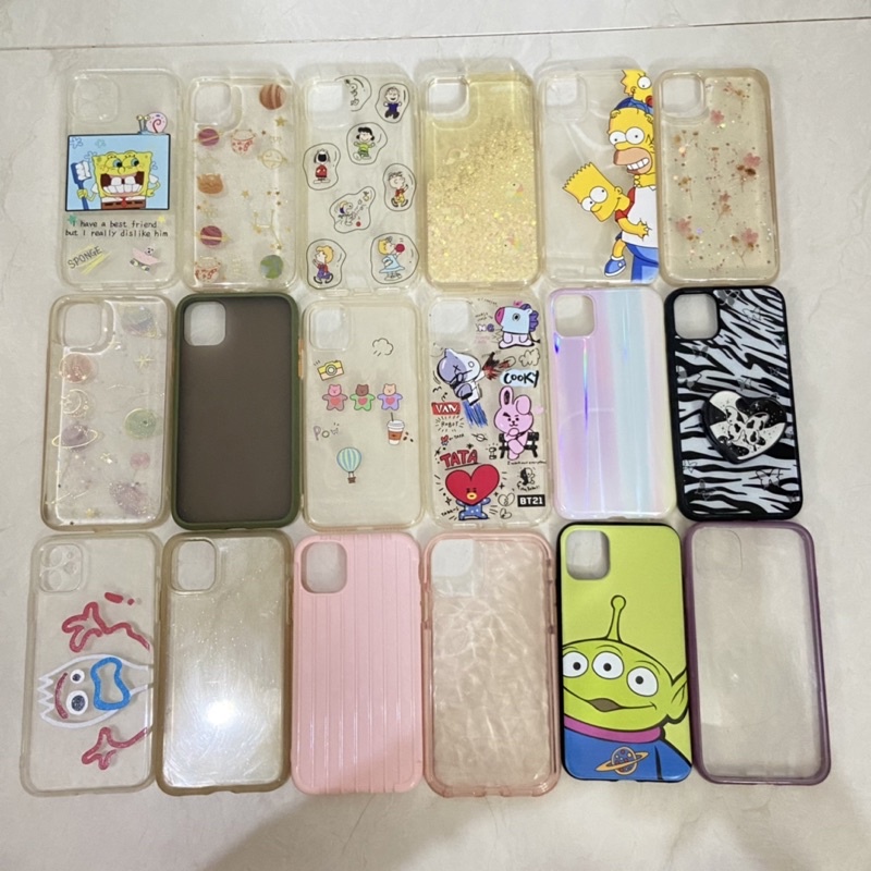case casing iphone iphone 11 ( spongebob , green alien , pink , sporky , bt21 , holo rainbow , glitt