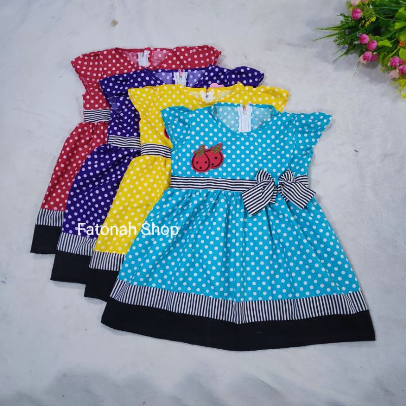 Dress anak 1 2 tahun polkadot baju anak cewek gaun anak strawberry merah ungu  dress fruit polka