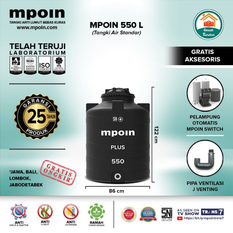 Tandon tangki air mpoin 550L