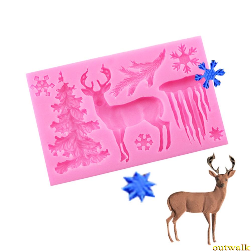 Cetakan Bahan Silikon Bentuk Snowflake Rusa 3d Untuk Kue / Cokelat / Fondant