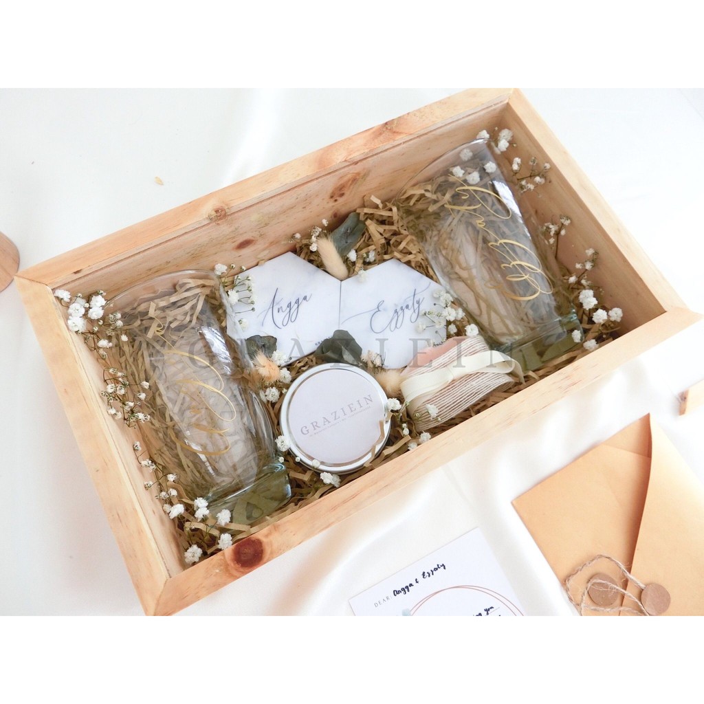 Rustic Wedding Gift Couple Name Glass Set/ Wedding Hampers/ Set C