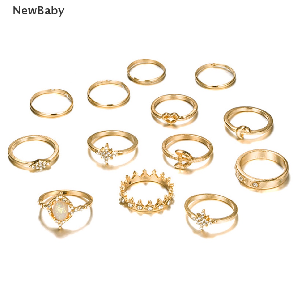 13pcs / set Cincin Buku Jari Aneka Bentuk Warna Silver Untuk Wanita