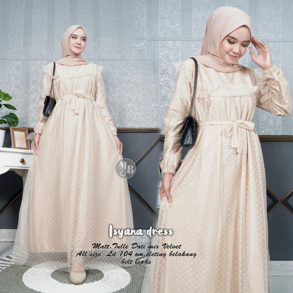 PREMIUM  DRESS BRUKAT POLKA Gamis Kondangan Tile Brukat Premium Fashion Muslim Wanita TERLARIS - Isy
