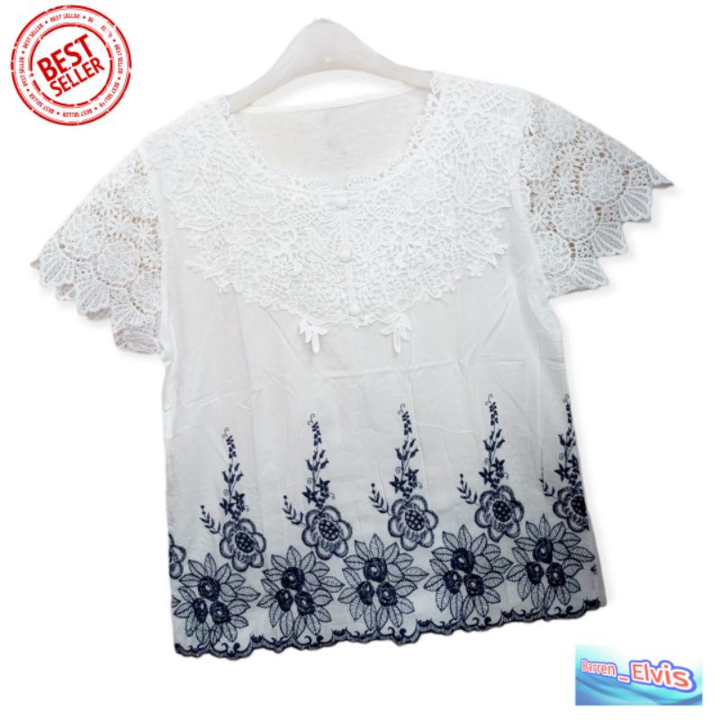 Blus Wanita Putih Import Motif Bunga 01111