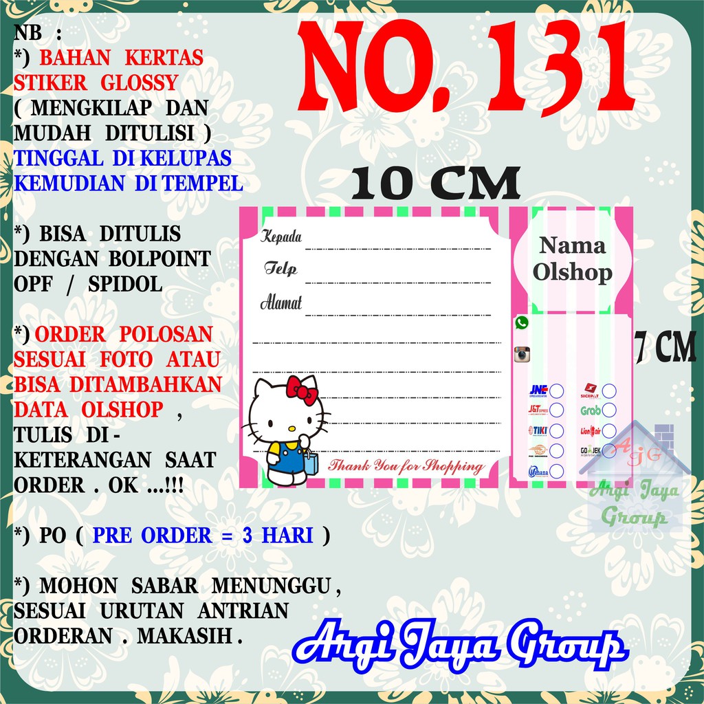 

Stiker Pengiriman - Sticker Alamat Olshop Murah Nomer 131 - 10x7 cm - Glossy