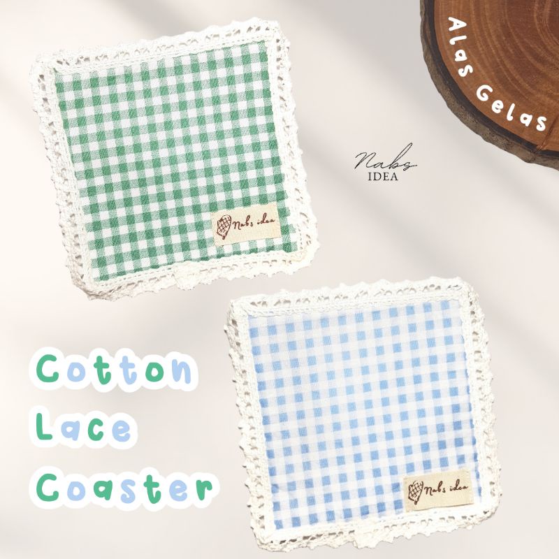 Cotton Lace Coaster Gingham Series Aesthetic (Tatakan Gelas / Alas Gelas Kain Motif Aesthetic Korea)