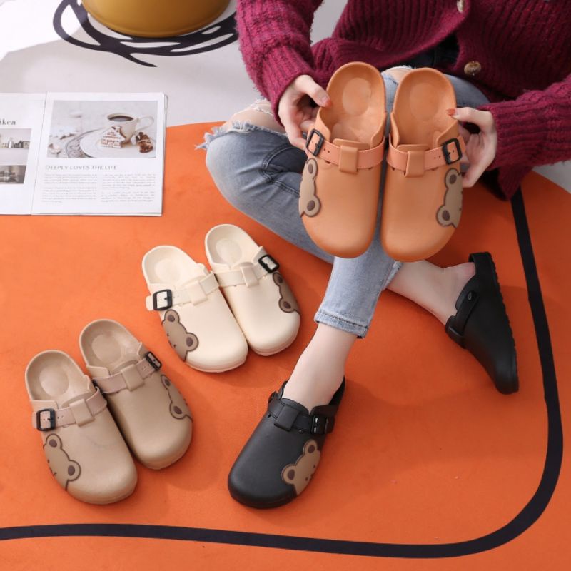 Sandal Selop Kokop Bustong Tutong Wanita Karet Jelly Teddy Bear Ala Korea Import Balance 2128