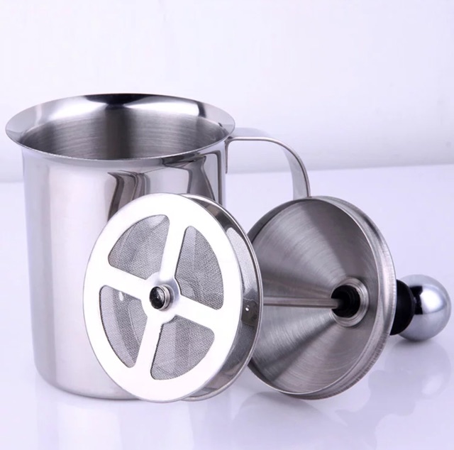 Promo! Double mesh milk frother 400ml stainless steel hand frother modern coffee foamer manual
