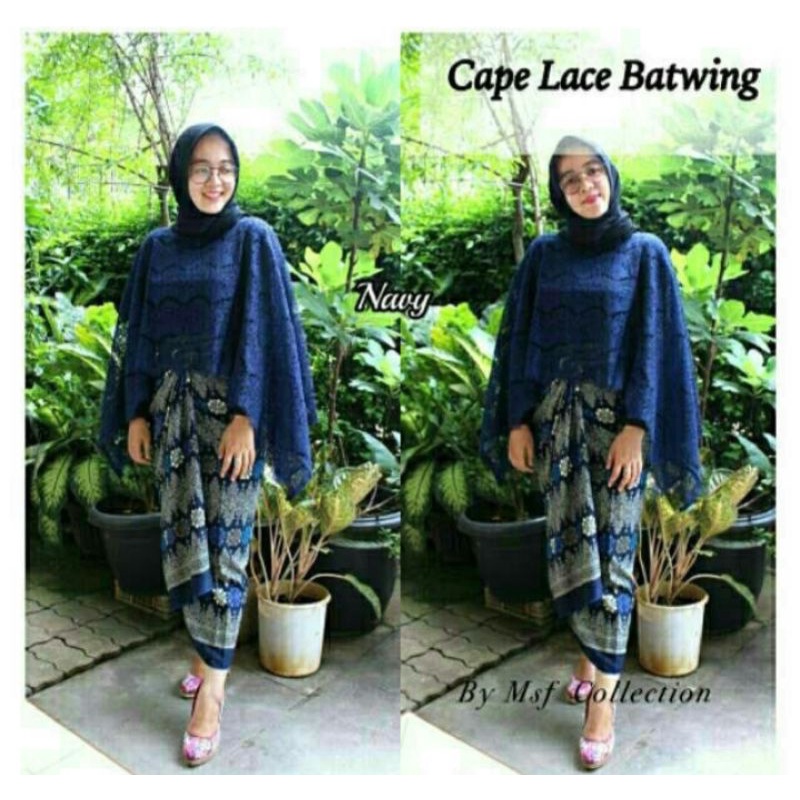 COD SETELAN KEBAYA CAPE BROKAT mewah kebaya Bridesmaid seragaman pager ayu kebaya wisuda Kebaya jumbo-SET CAPE NAVY