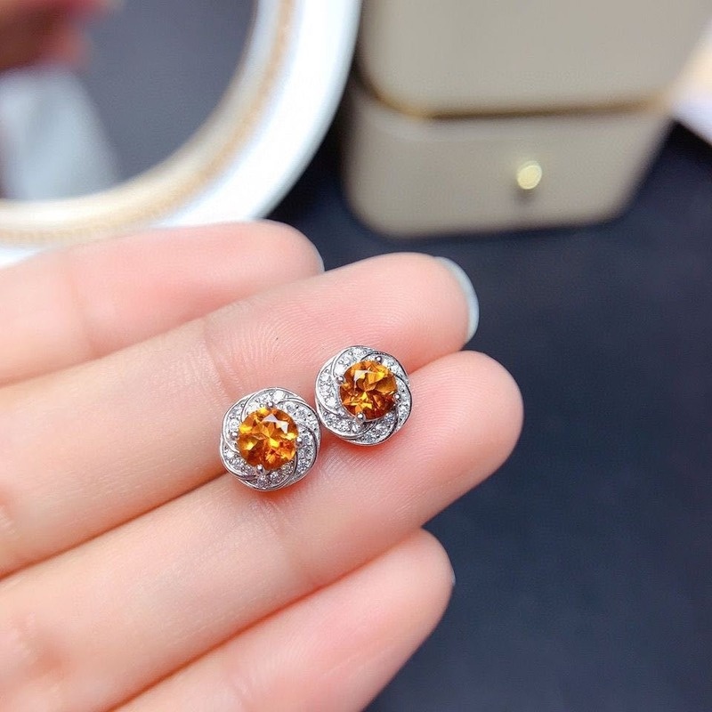 Fashion Yellow Moissanite 925 Silver Stud Earrings