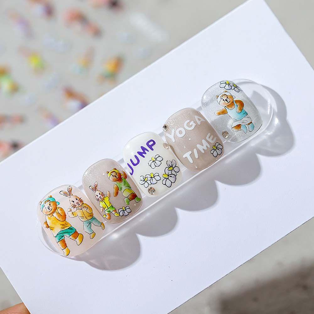 AUGUSTINA Agustinina Stiker Kuku Kartun Wanita Kelinci Hewan Anjing Dekorasi Nail Art