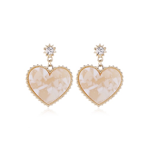 LRC Anting Tusuk Fashion Golden Heart-shaped Diamond Resin Earrings A61104