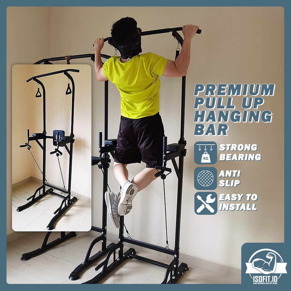 Isofit.id All In One Adjustable Premium Pull Up Hanging Bar / Dipping / Chin Up Bar Multifunction