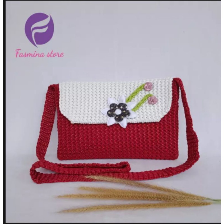 tas slempang rajut wanita 6 varian warna model ig bunga
