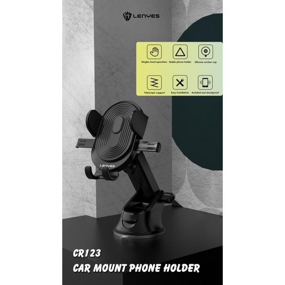 LENYES CR123 CAR Holder Car mount tempel Dasbor atau Kaca Mobil meja Kuat Kokoh penyangga dudukan HP mobil 360 rotasi original