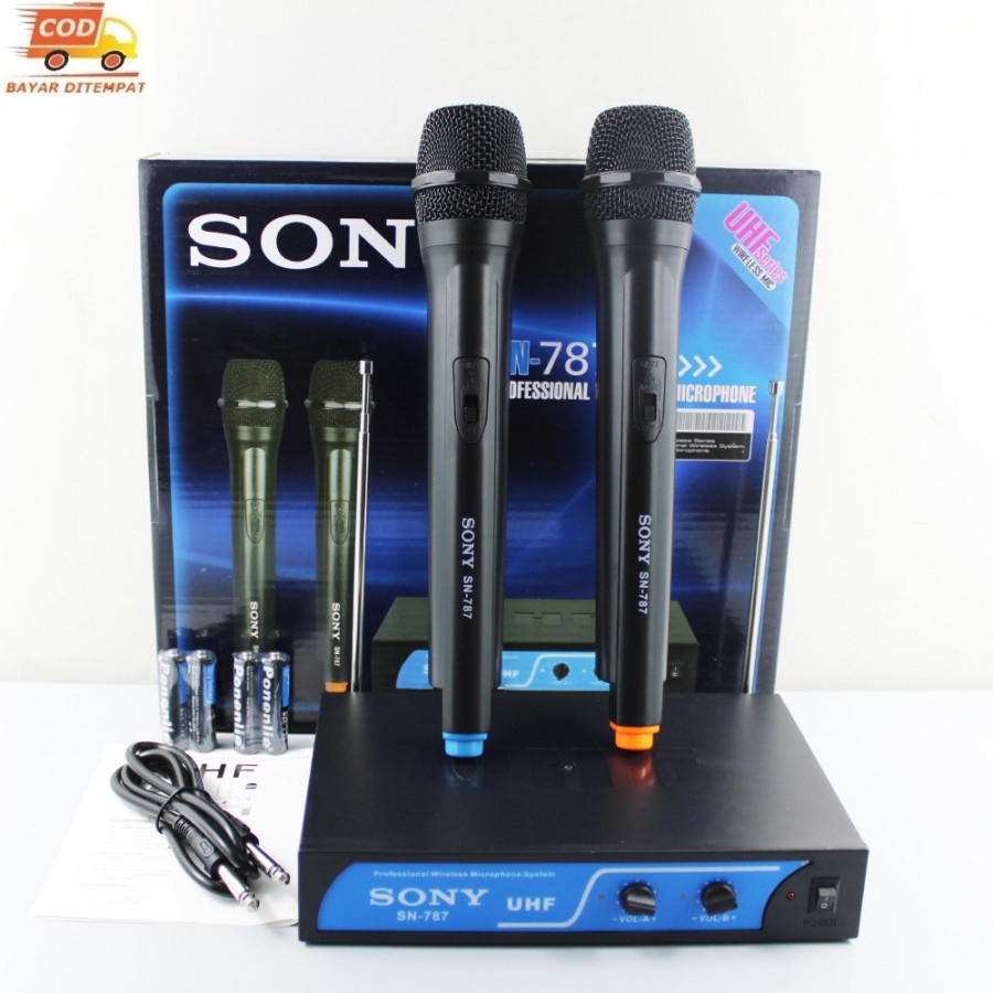 Sony SN-787 Microphone Double Wireless UHF Suara mantap - Hitam