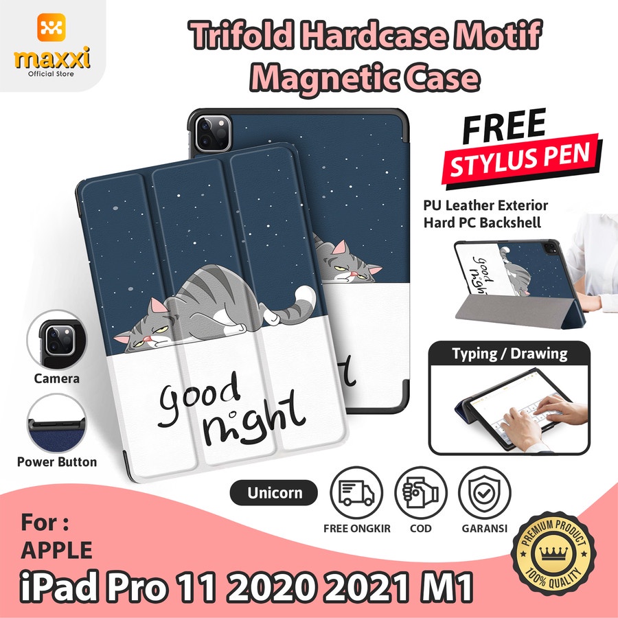 iPad Pro 11 2020 2021 M1 Flip Case Standing Casing Kesing Pelindung Sarung Cover Cute Cat Soft