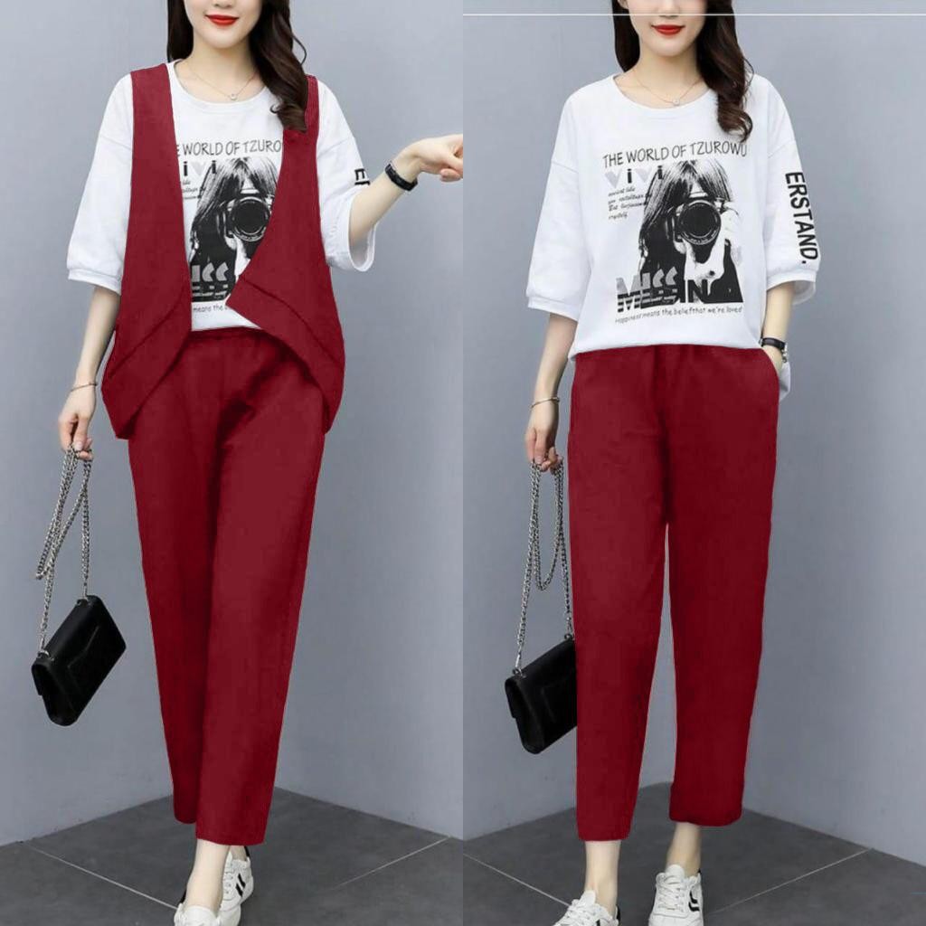 Set Zurowu 3in1/Diskon Baju Setelan Rompi Wanita/ Celana Santai Wanita Korea Best Seller Sale!!