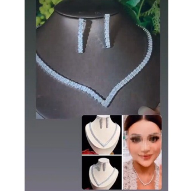 Premium Zircon Set Perhiasan Kalung Anting Aurel (APKZ014)
