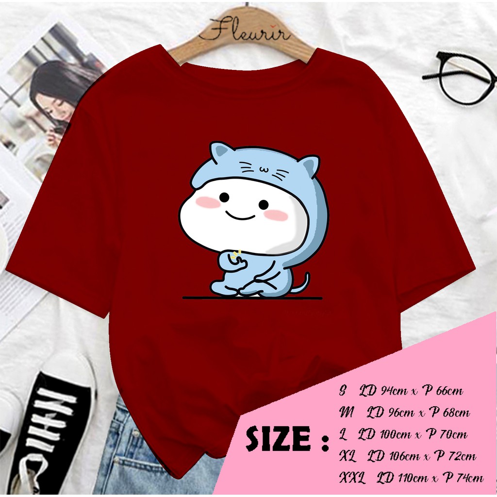 FLEURIR - KAOS PENTOL CAT STICKER WANITA DEWASA LENGAN PENDEK TEE UNISEX OVERSIZED JUMBO