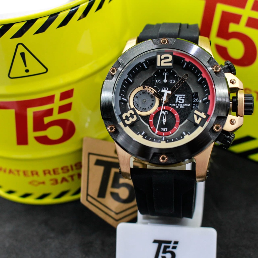 JAM TANGAN PRIA RUBBER STRAP T5 H 3885G ORIGINAL/T5 3885G/JAM TANGAN TERBARU T5 3885G/JAM TANGAN COWOK WATERESISTAN