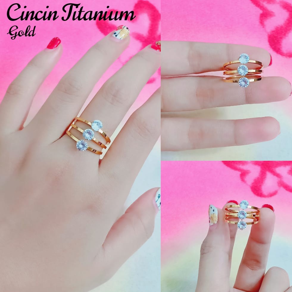 Cincin TITANIUM 3 Baris GOLD