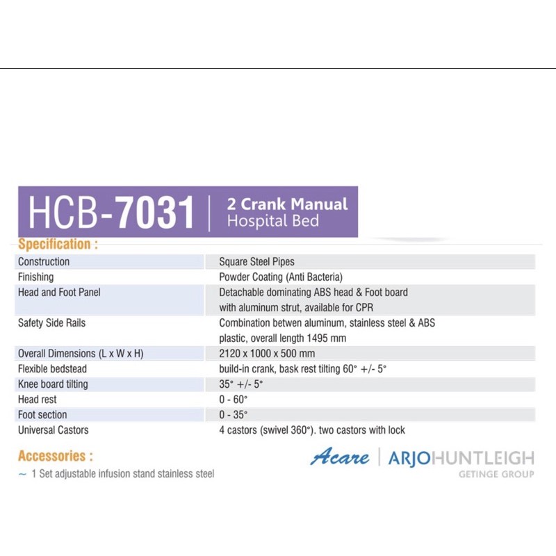 RANJANG PASIEN 2 CRANK HCB-7031 ( MANUAL )