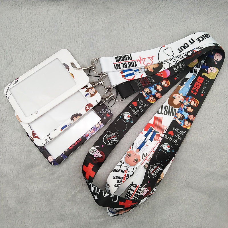 Grey Anatomy Lanyard + ID Badge Case Pelindung Tali Leher untuk Ponsel Case Sling Gantungan Kunci ID Tag Pemegang Aksesoris