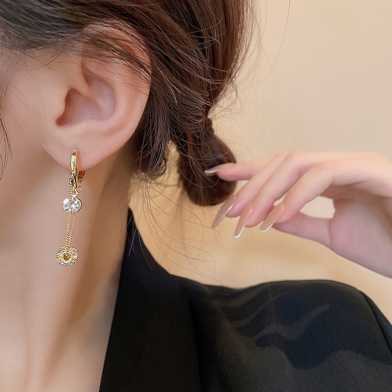 Anting Tusuk Gantung Panjang silver 925 Bentuk Hati Hias Zircon Untuk Wanita